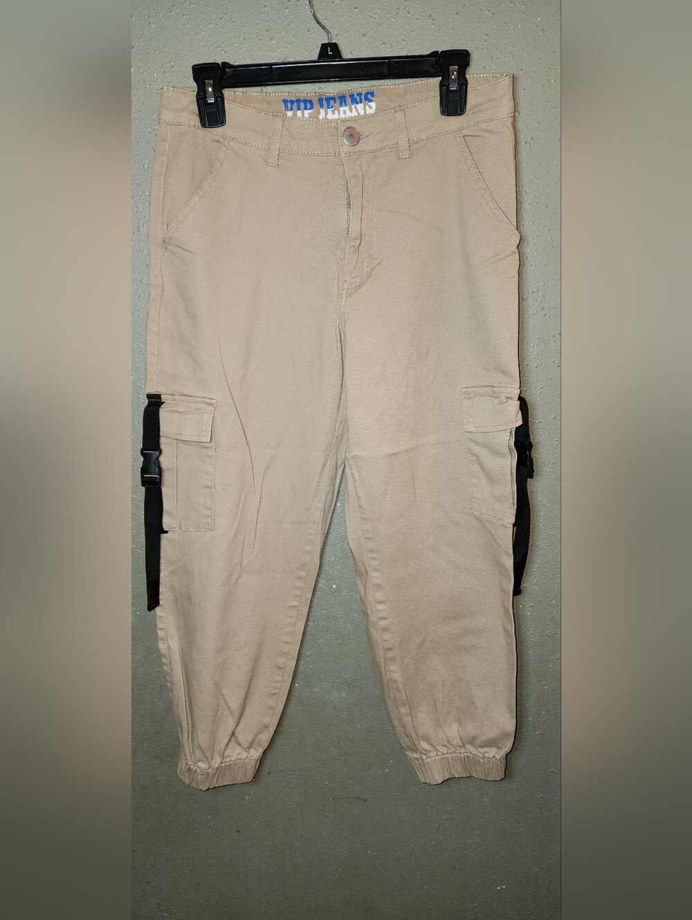 VIP Women'sBeige Cargo Jogger Pants with Black Straps